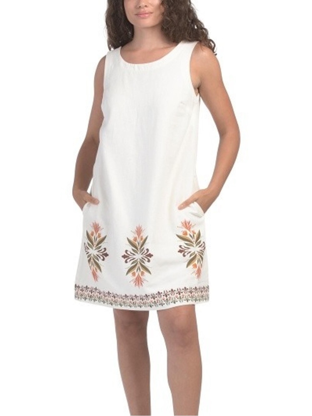 RACHEL ZOE-Linen Blend Trapeze Border Print Mini Dress-Size XS